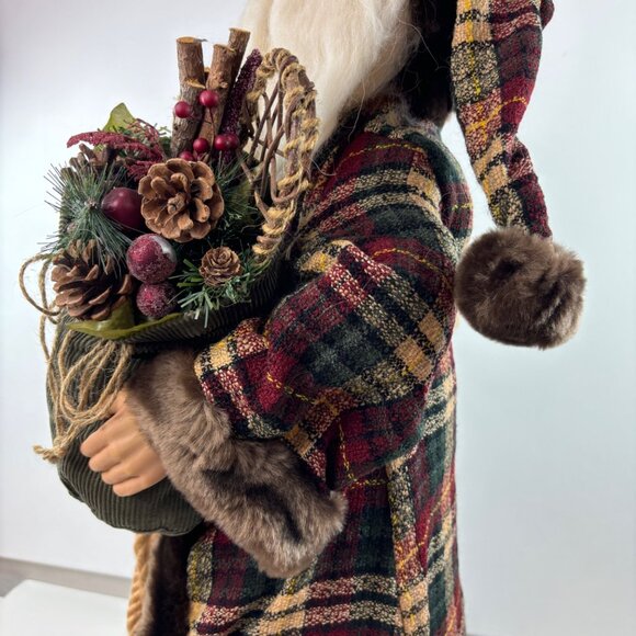 Vintage  Dan Dee Santa Claus 33" Doll In Plaid Coat With Teddy & Festive Accents - Picture 5 of 13